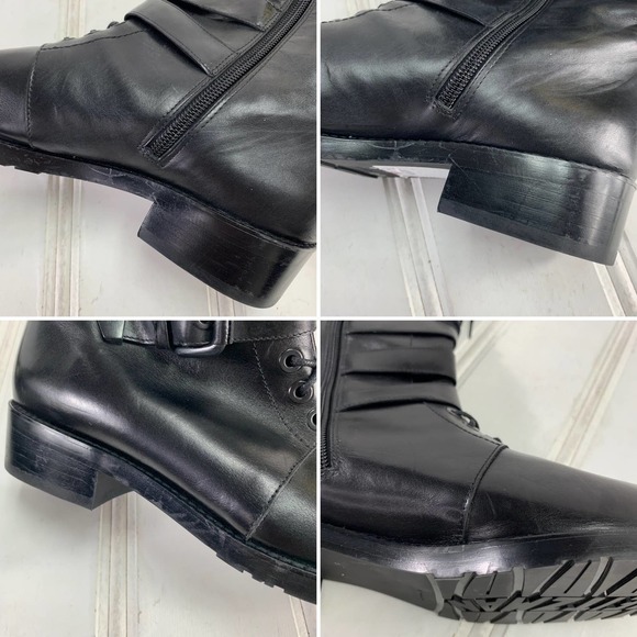 Stuart Weitzman 6.5 Police Lady Black Velour Knee High Combat Boots Lace Up Zip - Picture 8 of 11